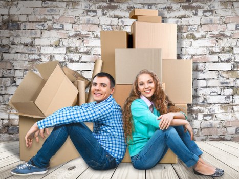 Packed boxes and furniture prepared for transport