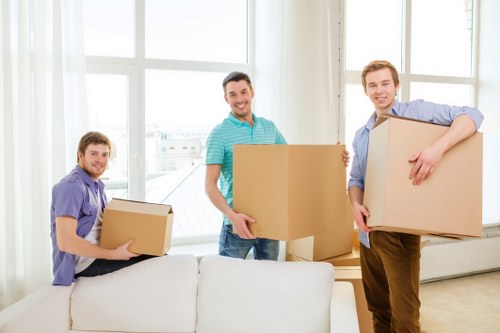Packed boxes and furniture ready for transport by a removal company