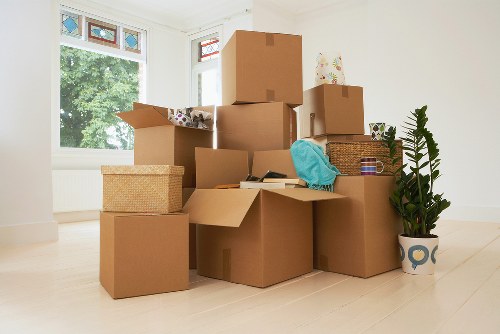 Charity donation boxes with furniture and usable household goods